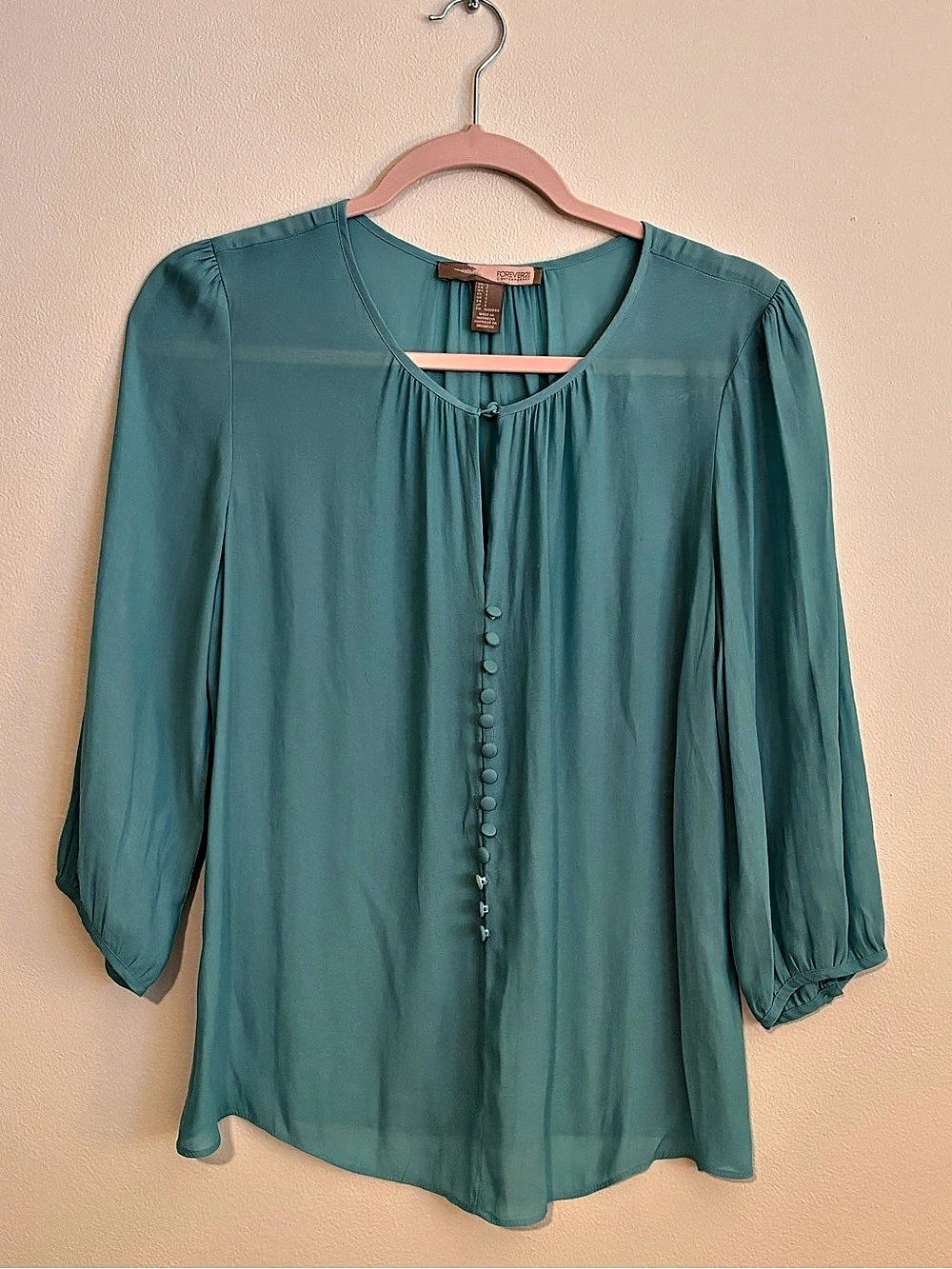 Forever 21 Button Front Blouse in teal Size Medium